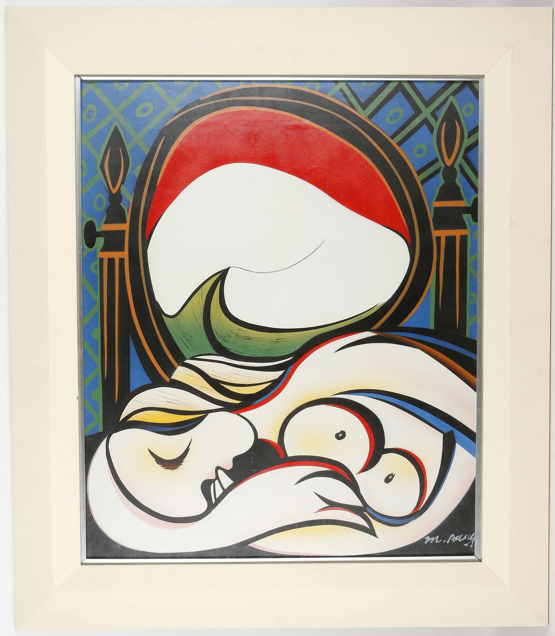Homage to Pablo Picasso, a pair of abstract female portrait images in studio framed, 58 x 47.5cm - Image 3 of 3