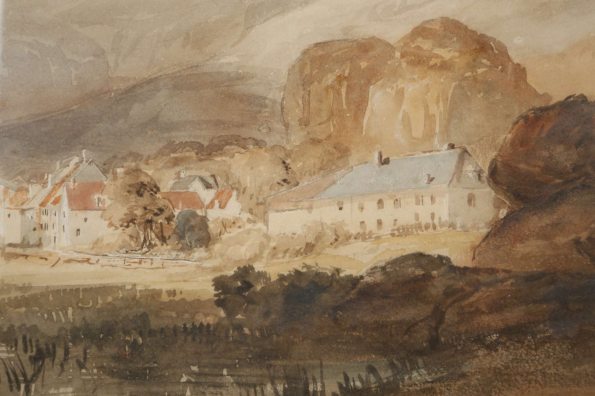 Louis Haghe 1806-1885, 'A Village in the Landscape', watercolour, signed lower left, mounted and - Image 2 of 7