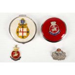 A silver Royal Navy sweetheart brooch, enamel kings crown, HMS Resolution enamel pill box and