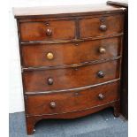 A 19th Century mahogany bow front chest of 2 over 3 graduating drawers, ogee feet, 100cm wide