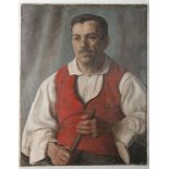 Late 19th Century, Swiss School, 'Portrait of a Seated Man', oil on canvas, the sitter in a red