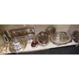 A good collection of silver plated items to include twin handled tray, oval and circular salvers,