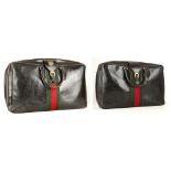 TWO GUCCI 1970s SUITCASES, a graduated pair in soft black leather with red and green canvas