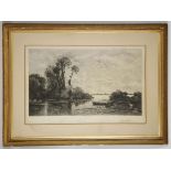 After Charles Francois Daubigny, late 19th Century French etching, 'Landscape View by the River',