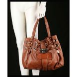 JIMMY CHOO RAMONA BAG, brown leather with gilt tone hardware, 38cm x 33cm