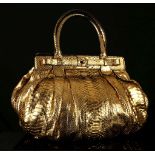 ZAGLIANI PUFFY HANDBAG, gilt brushed python skin, twist lock and two loop handles, 45cm x 32cm