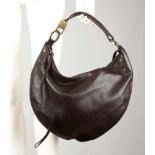 GUCCI HALF-MOON HOBO BAG, dark brown leather with gilt metal hardware, 42cm x 30cm, with dust bag