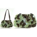 AN UNUSUAL VERSACE HANDBAG, camouflage pattern mink fur with leather handles and 'dagger' closure,