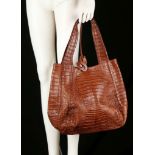 NANCY GONZALES CROCODILE HANDBAG, soft brown crocodile leather with two loop handles and magnetic