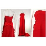 VALENTINO EVENING GOWN, bright red silk, bodice top with bow to the back, floor length with train,