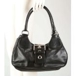 PRADA BUCKLE HANDBAG, black leather with silver tone hardware, two loop handles, 34cm x 17cm, with