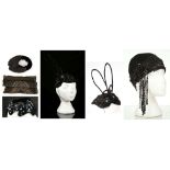 1920s HEADWEAR, four examples including a heavily beaded cloche, reputedly from MGM studios in LA,