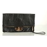 MULBERRY POSTMAN'S LOCK CLUTCH, black leather with gilt metal hardware, 31cm X 18cm, with dustbag