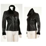 FENDI LEATHER JACKET, soft black leather with stitched detail, black mink collar and cuffs. blue