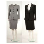 VALENTINO BOUTIQUE: TWO SKIRT ENSEMBLES, one grey hounds-tooth wool fabric, size 46, the other black