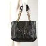 VERSACE HANDBAG, black leather with cut-away Medusa head detail, chain handles, 32cm x 23cm