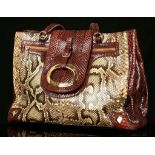 DOLCE AND GABBANA PYTHON SKIN HANDBAG, contrasting browns with gilt tone hardware, 40cm x 28cm, with