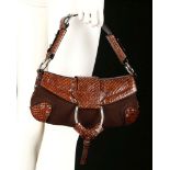 DOLCE AND GABBANA SHOULDER BAG, brown python and suede with silver tone hardware, 32cm x 14cm,