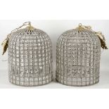 A pair of rigid wire and glass 'beehive' hall light shades (2)