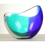 A MODEN MURANO BOWL, with clear, blue and green sections, engraved signature under, (21cm high)