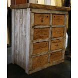 A French effect kitchen unit 'butcher's block' top, wine crate drawers, chabby chic painted