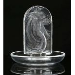 LALIQUE FRANCE, a 'Naiade' clear glass pin tray, the vertical deeply moulded with a stylised