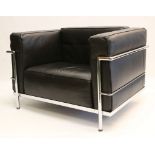 LE CORBUSIER LC3 GRAND COMFORT ARMCHAIR, black leather cushions supported by chrome frame, late 20th