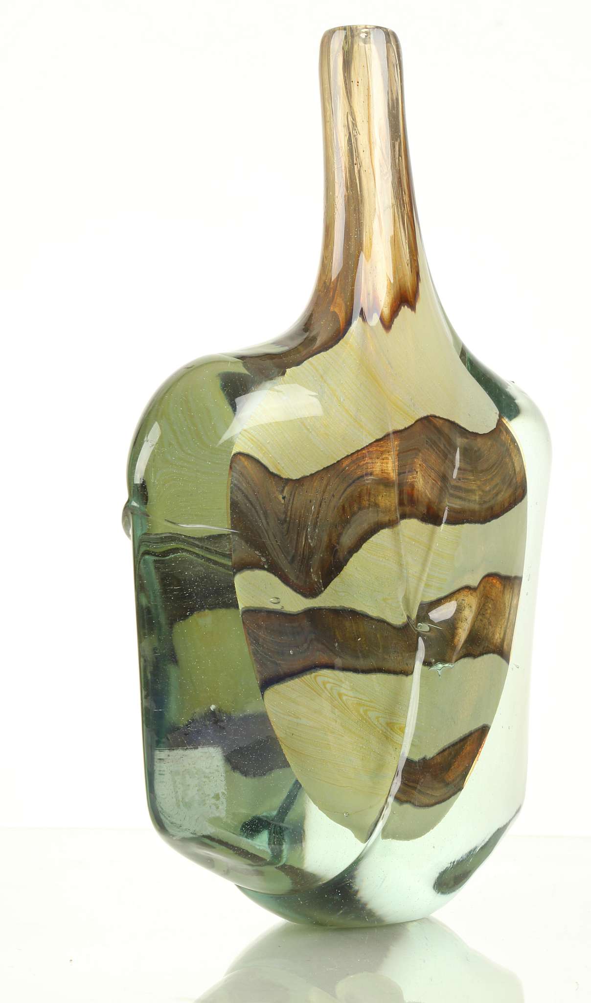 A MDINA FISH VASE, mid 20th century, green and brown clear cased glass, (21 x 27cm high) - Image 3 of 5