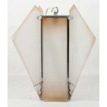 An Art Deco box lamp, chromed body, pink tint glass, 33cm high