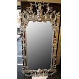 A large Chippendale inspired wall mirror with a silver frame, 205 x 95cm, (with frame)