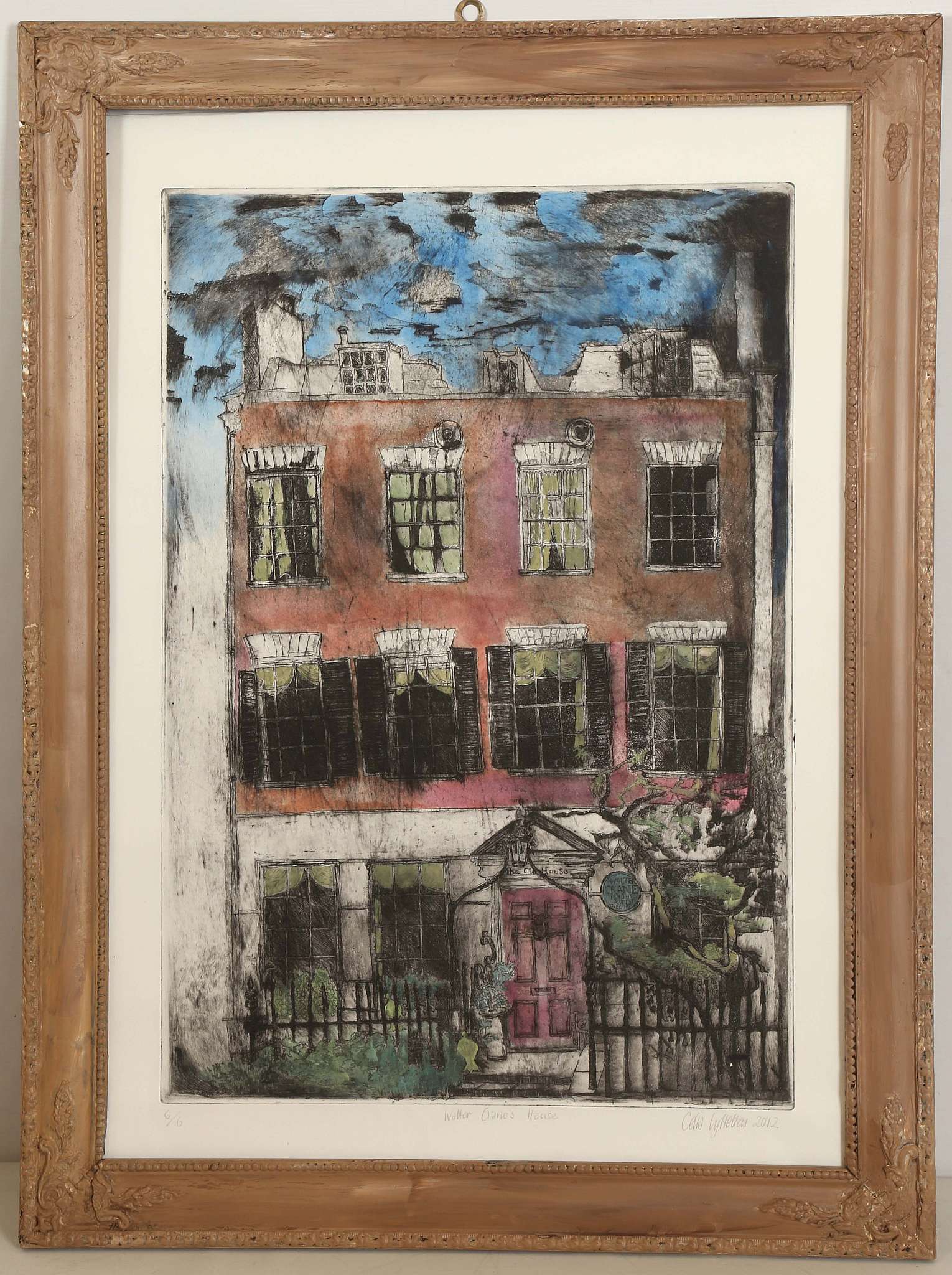 CELIA LYTTELTON (BRITISH),'SIR WALTER CRANE'S HOUSE, HOLLAND ROAD', 2012, etching heightened with