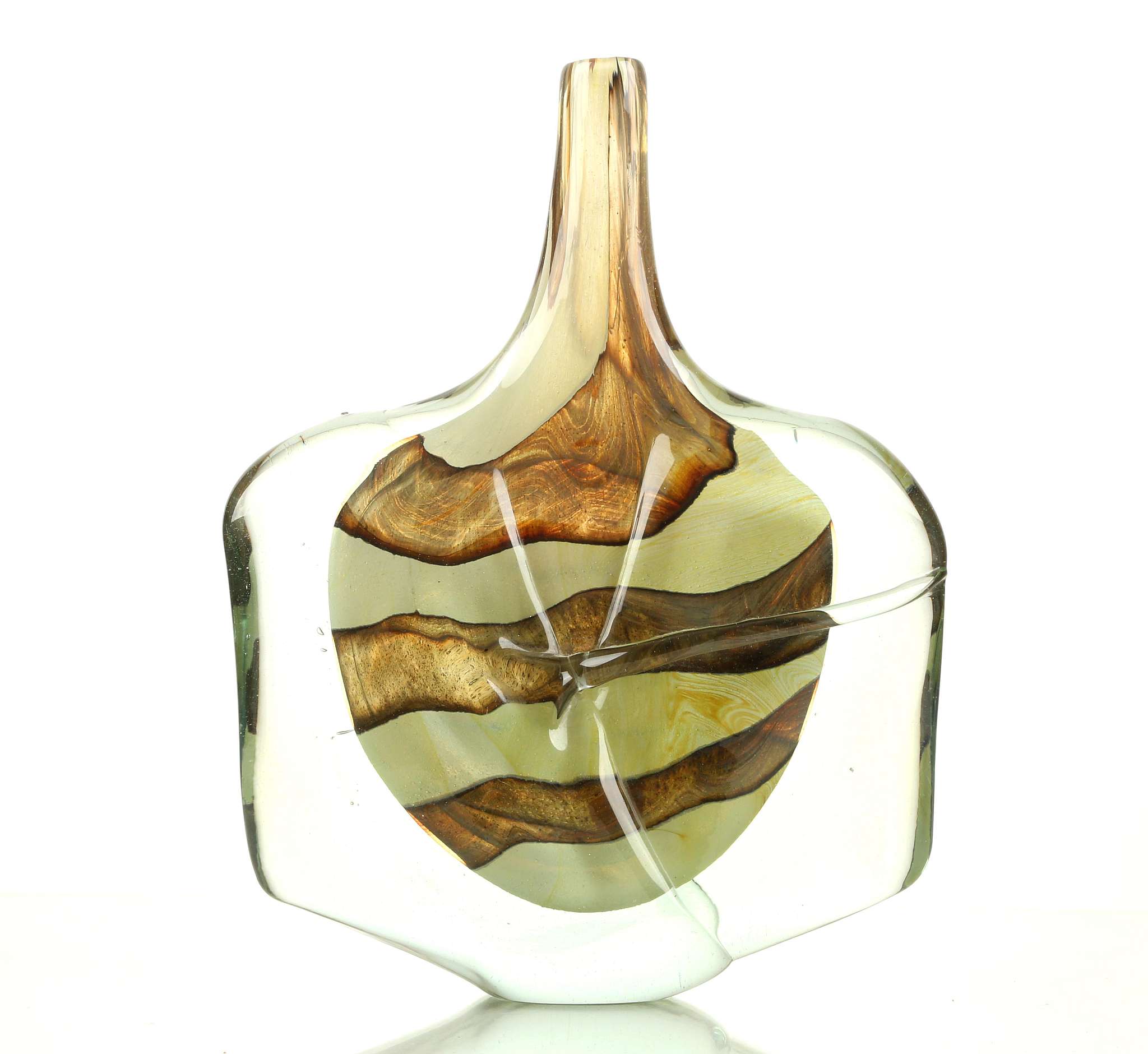 A MDINA FISH VASE, mid 20th century, green and brown clear cased glass, (21 x 27cm high)