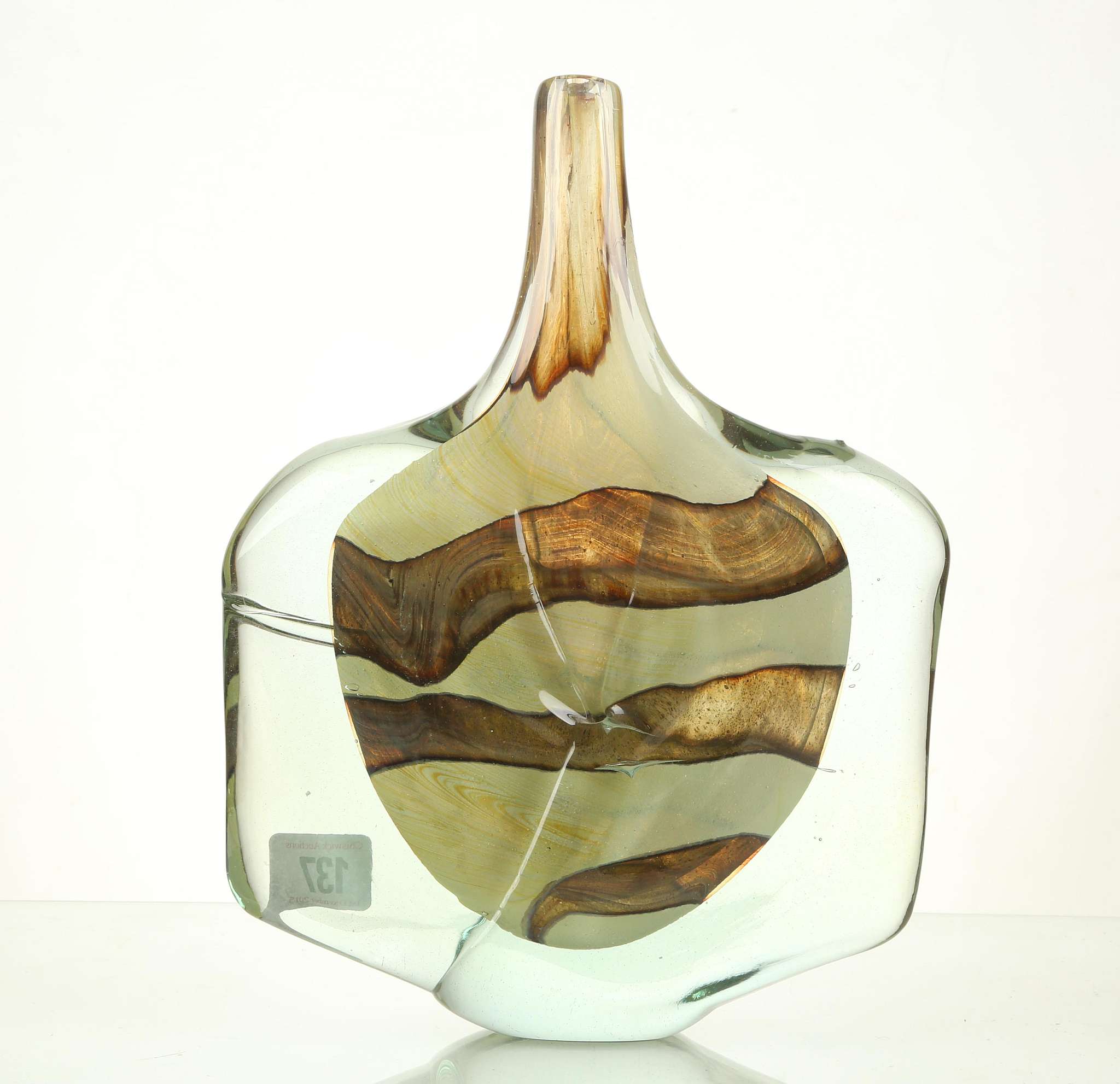 A MDINA FISH VASE, mid 20th century, green and brown clear cased glass, (21 x 27cm high) - Image 4 of 5