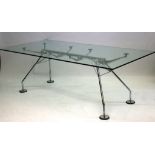 A NOMOS TABLE by NORMAN FOSTER for TECNO, glass top on chrome base, stamped with maker's mark, (