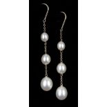 A pair of 'Tiffany & Co', graduated pearl pendant earrings