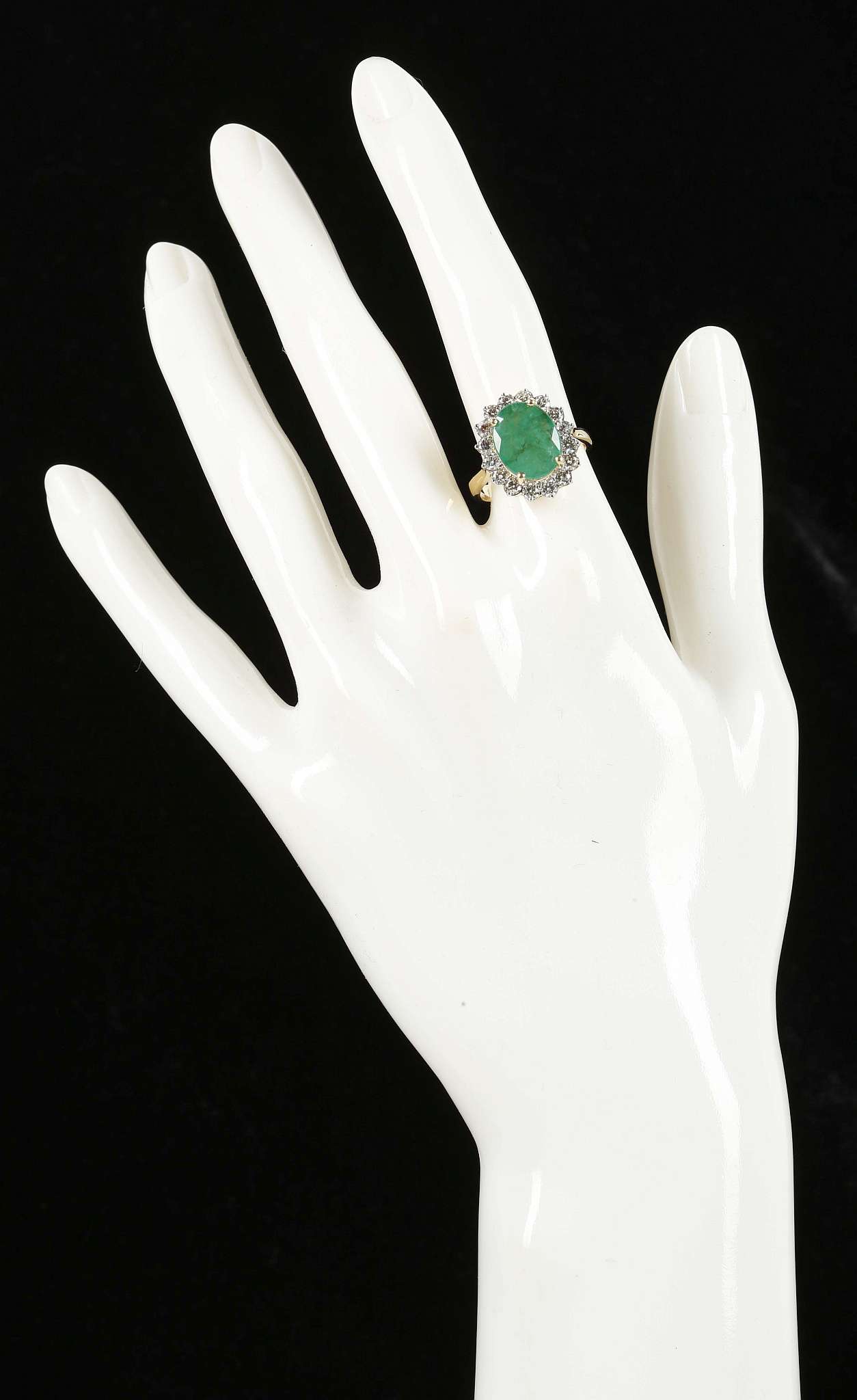 An 18ct white gold, large emerald, diamond cluster ring, emerald: 3.93ct, diamond: 1.02ct - Image 2 of 2