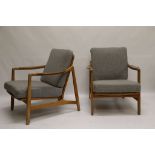 OLE WANSCHER for FRANCE & DAVERKOSEN, a pair of 1960's Danish armchairs, teak and oak frame, with