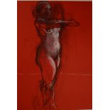 ALISON HARPER (BRITISH b.1964), 'RED NUDE', contemporary Scottish, charcoal and pastel on paper,