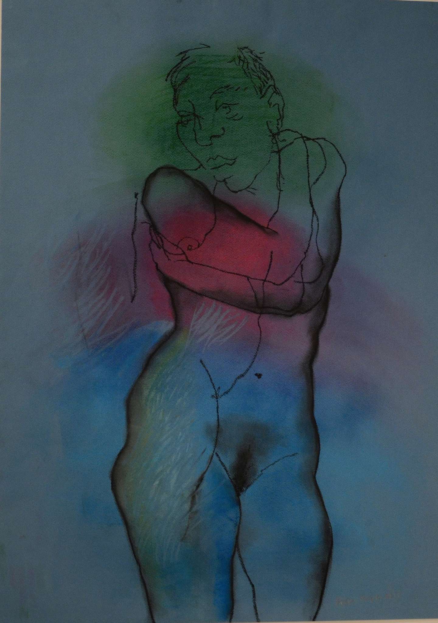 ALISON HARPER (BRITISH b.1964), 'BLUE NUDE', contemporary Scottish, pastel on paper, signed, (70 x