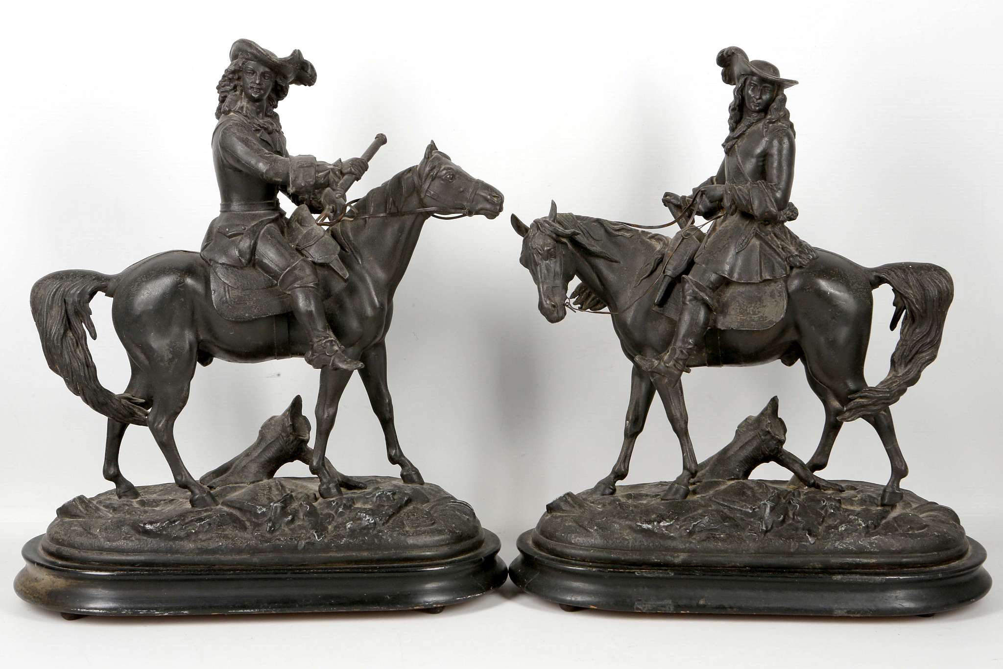 A pair of spelter cavalrymen of 17th Century style