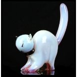 A VINTAGE MURANO ART GLASS CAT SCULPTURE, pink cas