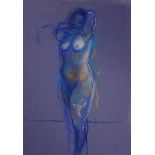 ALISON HARPER (BRITISH b.1964), 'BLUE NUDE II', contemporary Scottish, pastel on paper, (70 x 50cm).