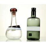 FLUVIO BIANCONI for VENINI GLASS MURANO, a mid 20th century 'Fasce' bottle with stopper, etched