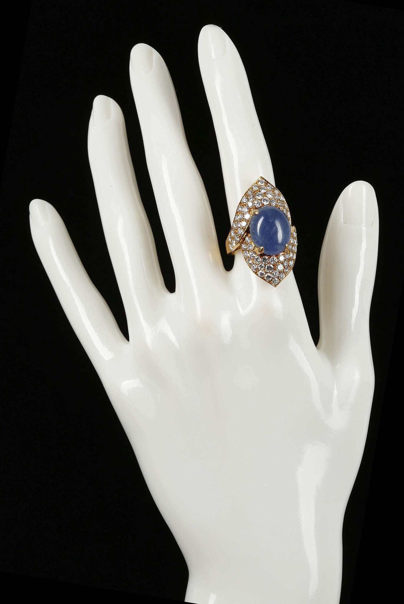 An 18ct gold, cabouchon sapphire and diamond set cocktail ring - Image 2 of 2