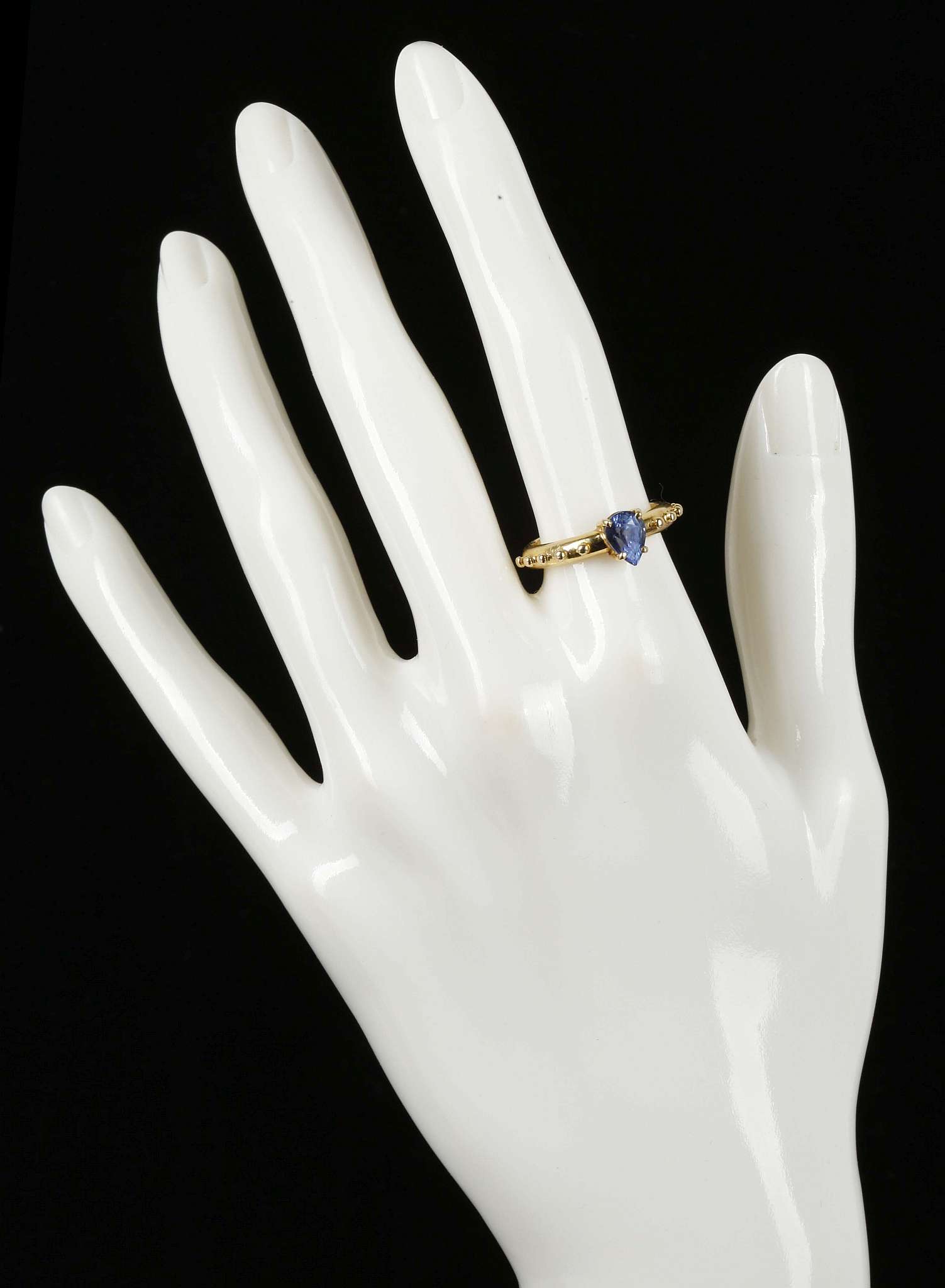 An 18ct gold, and per cut sapphire solitaire ring - Image 2 of 2