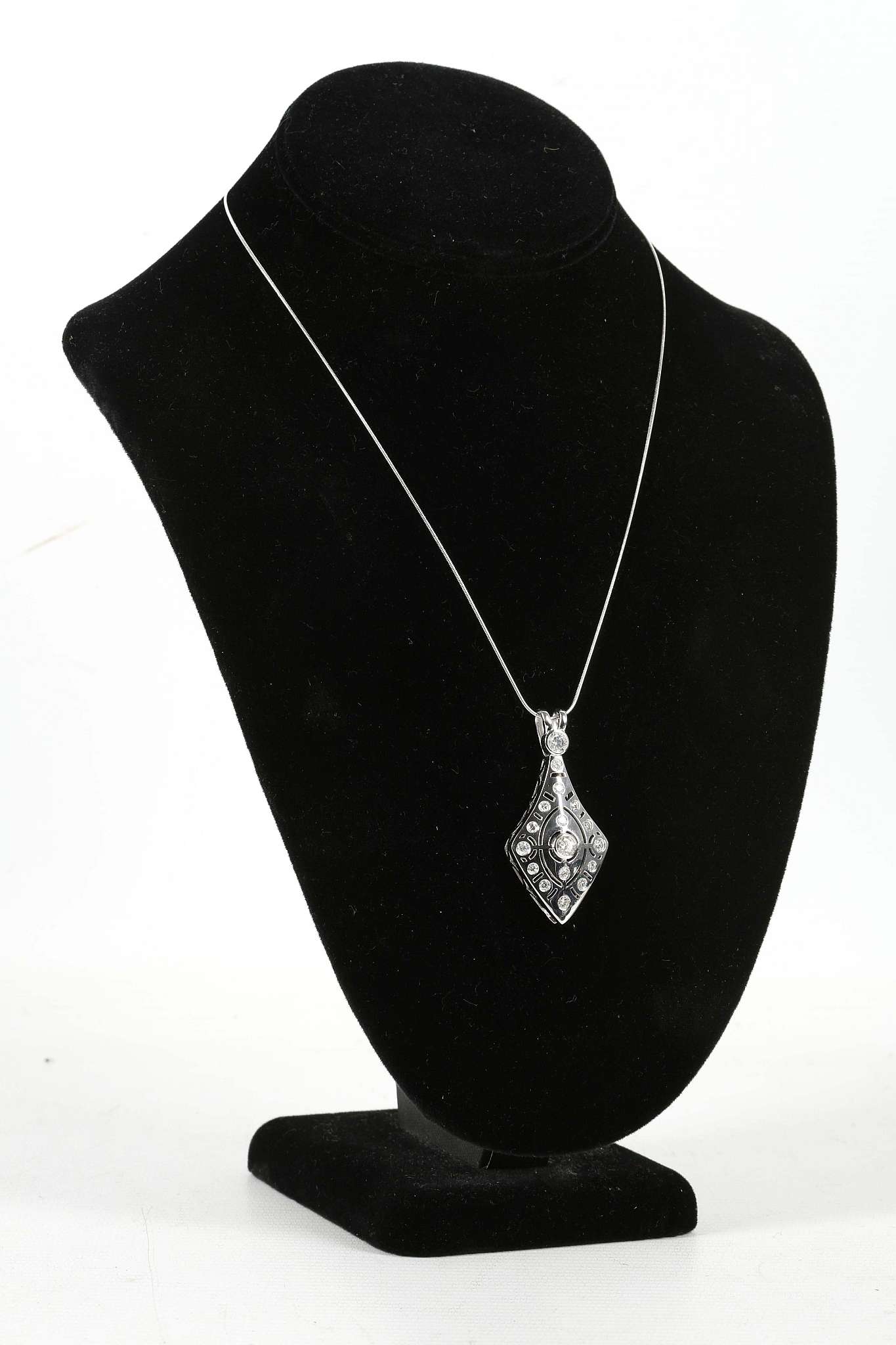 An 18ct white gold, large Art Deco style, pendant 1.96ct, on 18ct white gold snake chain - Image 2 of 3