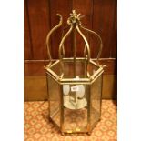 A polished brass, 6 glass hall lantern