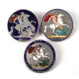 Three enamelled crown coin brooches, c.1821/2