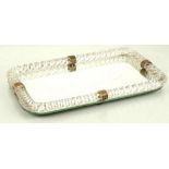 A MID 20th CENTURY MURANO GLASS TRAY, with clear glass rope twist border and mirrored base, (41 x
