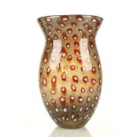 A MID 20th CENTURY MURANO GLASS VASE, millefiori design with flaring rim, bears Murano label, (